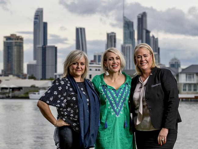 Gold Coast Bulletin Women of the Year campaign. Gold Coast identities, Nicolle Edwards, Emily Jade O'Keefe and Rebecca Frizelle against the Gold Coast skyline. Picture: Jerad Williams