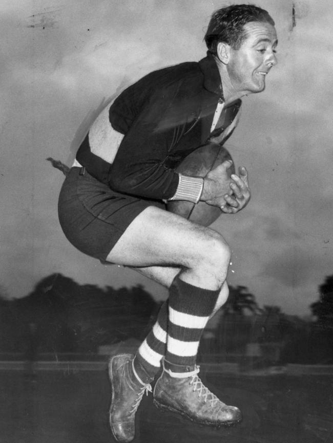 Jim Deane in full flight in 1957.