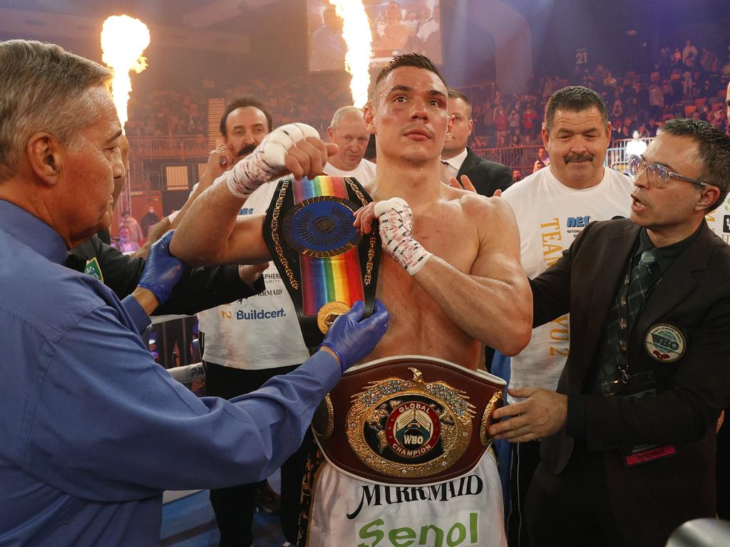 Tszyu keeps claiming the belts. (Photo by Mark Evans/Getty Images)