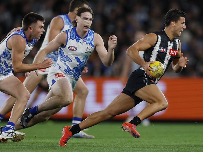 Nick Daicos took the game away from the Roos in the second half. Picture: Michael Klein