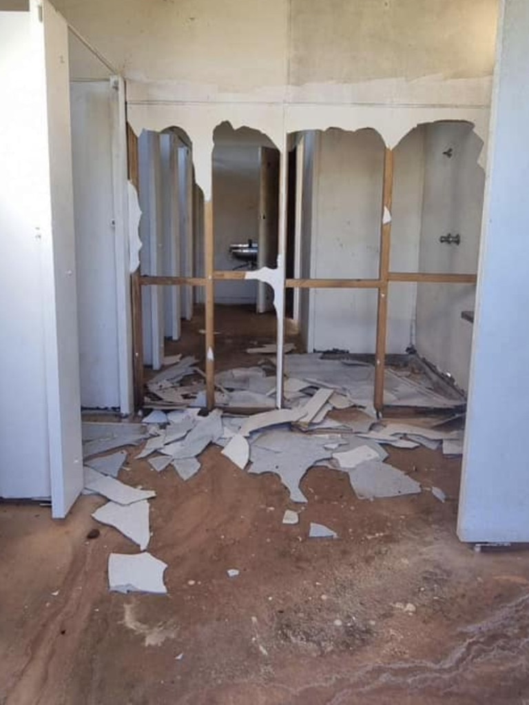 Every toilet, alongside multiple walls, was smashed at Tennant Creek Speedway last week. Supplied: Tennant Creek Speedway.