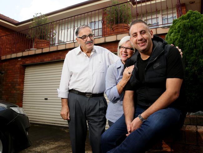 Rob Shehadie at his family home with his parents Marie and Elie. Picture: Justin Sanson