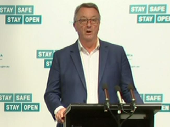 Victorian Minister for Health Martin Foley reveals there are officially no active coronavirus cases in Victorian healthcare workers. Picture: Sky News via NCA NewsWire