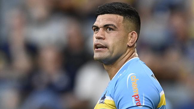 TOWNSVILLE, AUSTRALIA - APRIL 07: David Fifita of the Titans looks on during the round five NRL match between North Queensland Cowboys and Gold Coast Titans at Qld Country Bank Stadium, on April 07, 2024, in Townsville, Australia. (Photo by Ian Hitchcock/Getty Images)