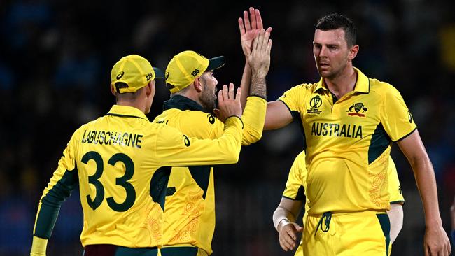 Josh Hazlewood (R) was Australia’s best-performed quick against India. Picture: Getty