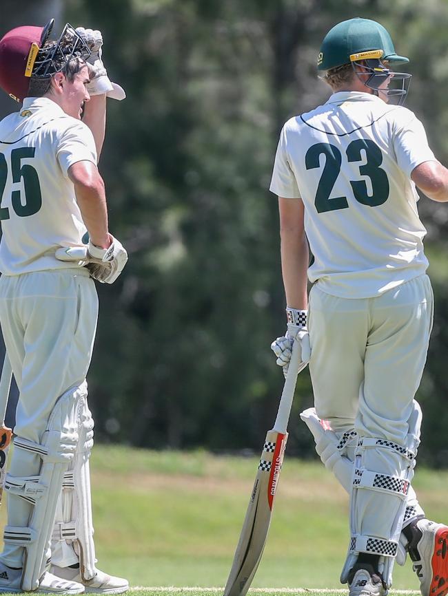 Villanova College batsmen discuss tactics. Photography by Stephen Archer