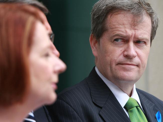 Prime Minister Julia Gillard with Bill Shorten outside Parliament House in Canberra.