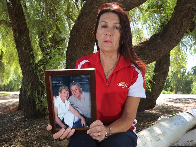 Wendy Robinson and a memorial in Cobar, NSW, dedicated to her parents Ian and Margaret Settree who were murdered by their son Scott Settree (Wendy's brother). Wendy is campaigning to have the laws changed in regards to offenders who plead mentally unfit as her brother did after murdering her parents. He is now entitled to inherit part of the parents estate.Picture: Brad Newman