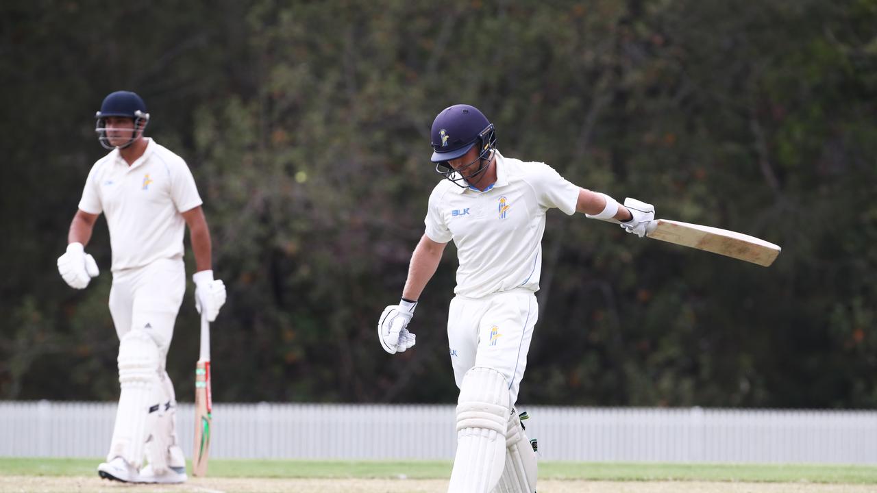 Gold Coast Dolphins batsman Lewin Maladay is dismissed against the Sunshine Coast during the Queensland Premier Cricket match at Bill Pippen Oval. Photograph : Jason O’Brien