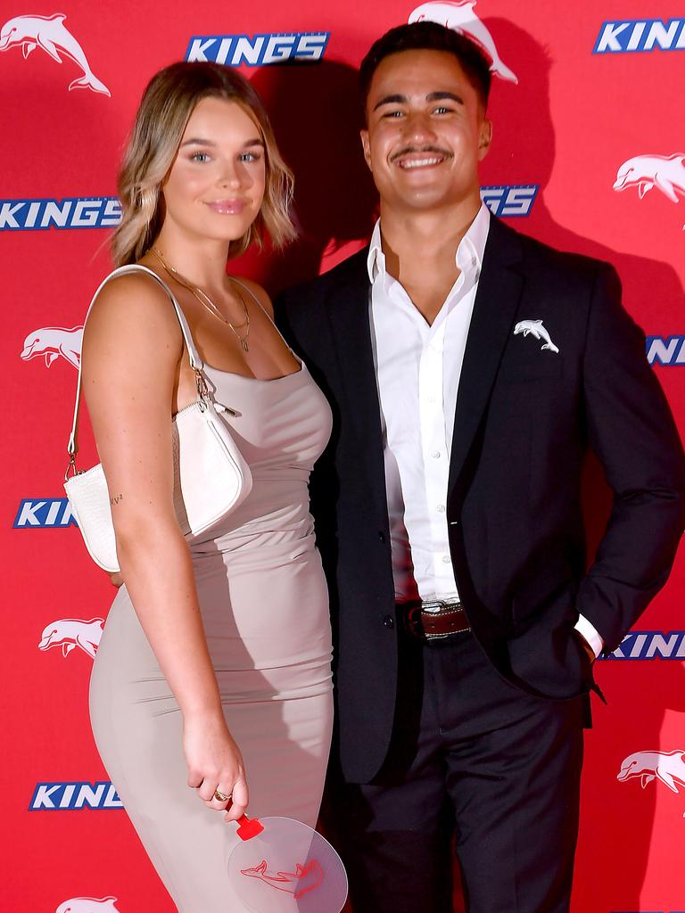 Mason Teag and Ruby Lowe on the red carpet at the Dolphins’ season launch. Picture: John Gass