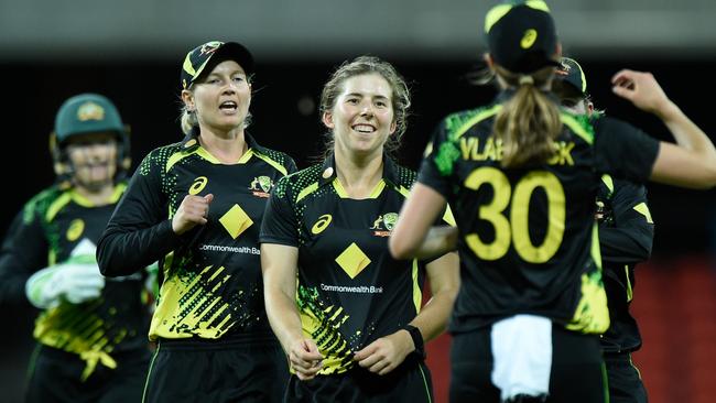 Spin queen Georgia Wareham celebrates a wicket. Picture: Getty Images