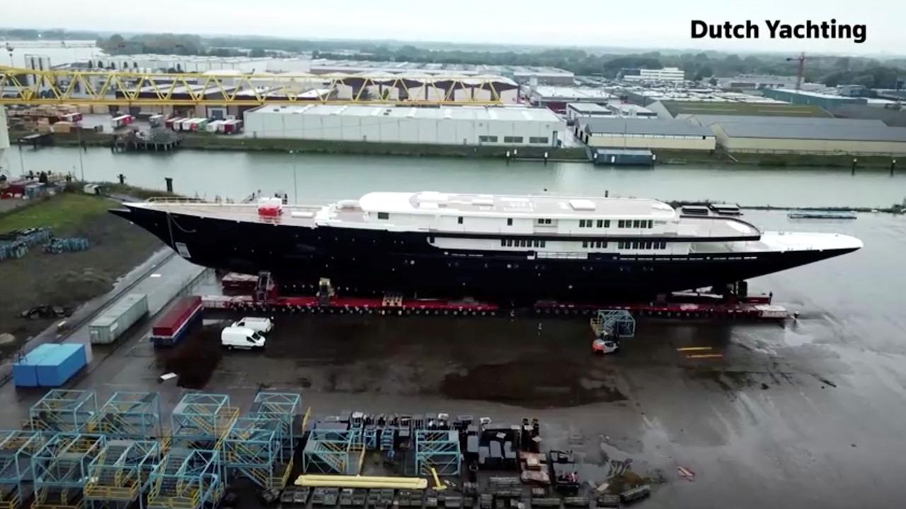 The yacht seen during construction in a ship yard in this screen grab taken from a video in Rotterdam, Netherlands, February 4, 2022. Picture: Dutch Yachting