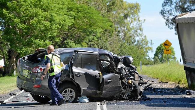 A horror fatal crash involving a car and truck. The crash occurred on the Mary Valley Road south of Mary Valley Link Road, Gympie. Photo Patrick Woods / Gympie Times. Picture: Patrick Woods