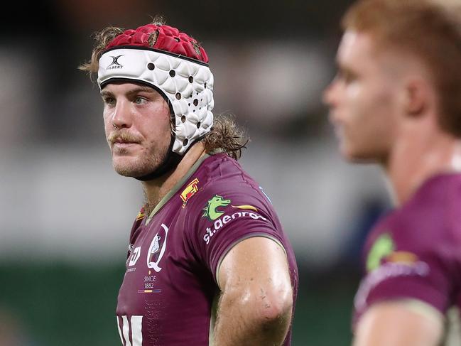 PERTH, AUSTRALIA - MARCH 04: Fraser McReight of the Reds looks on during the round three Super Rugby Pacific match between the Western Force and the Queensland Reds at HBF Park on March 04, 2022 in Perth, Australia. (Photo by Will Russell/Getty Images)