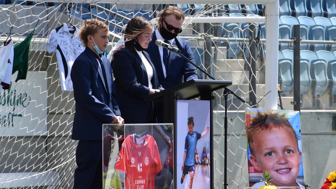 Nathan Weckert has been mourned in a touching service at Sunshine Coast Stadium in front of more than 1000 people. Picture: Matty Holdsworth