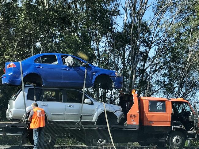 Crash on the Centenary Hwy. Picture: Liam Kidston