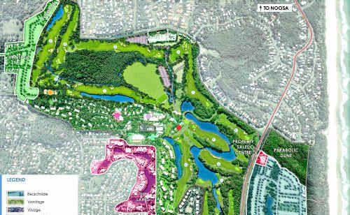 The map shows the master plan for the Hyatt Coolum, with most of the new development planned for Beachside.