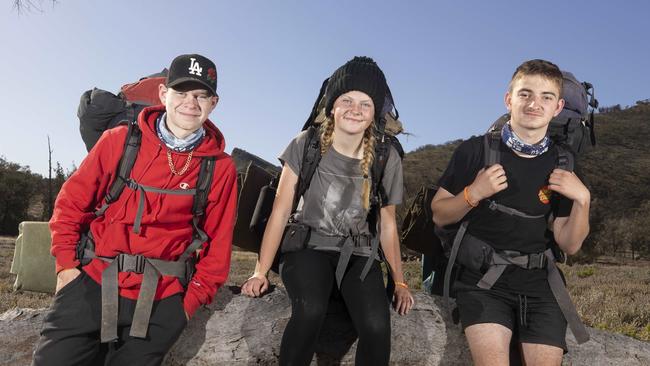 Khaidyn, 14, Charlee, 14, and Liam, 15, taking part in Operation Flinders, which for years has transformed the lives of troubled young people. Picture: Simon Cross