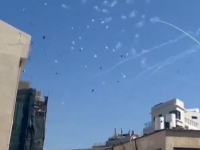 Footage released on social media showed Israel’s iron dome in full force as the missiles were intercepted.