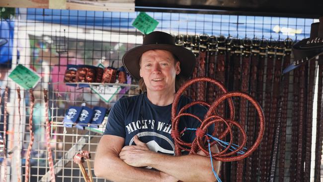 Stallholder Mick Denigan as Mindil Beach Markets winding down for the year. Picture GLENN CAMPBELL