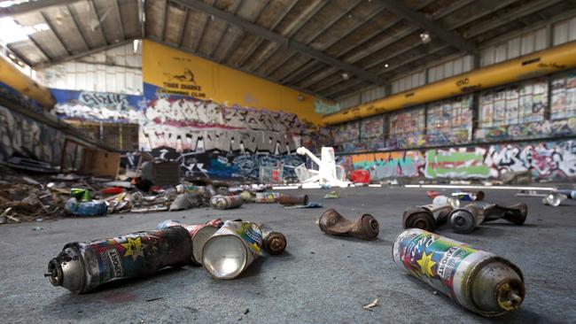 The vandalised and heavily tagged pool in Grant St in Cranbourne. Picture: Simon Baker