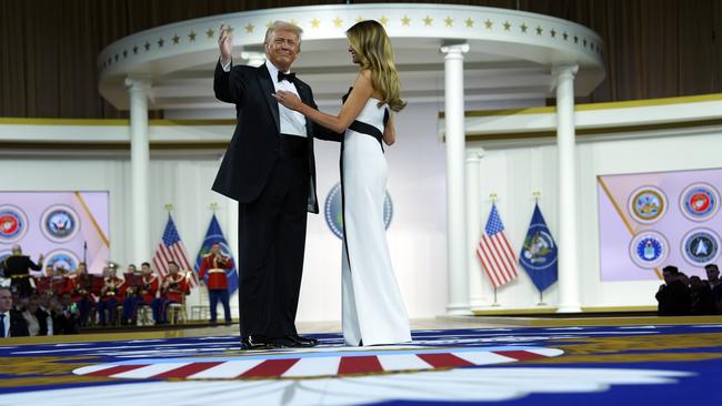 President Donald Trump and First Lady Melania Trump dance at the Commander in Chief Ball. Picture: AP