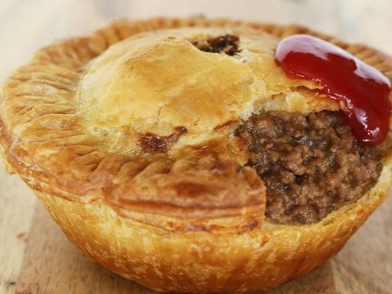 A meat pie with sauce is a major drawcard for LA cafe Bronzed Aussie. Picture: Supplied