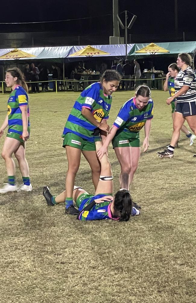 GPS hardworking flanker Amy Kuilboer getting a cramp following a strong 70-minute performance.