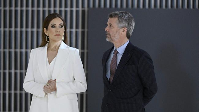 King Frederik X and Queen Mary of Denmark wait for guests as they host a reception at the Finlandia Hall in Helsinki, Finland. Picture: AFP