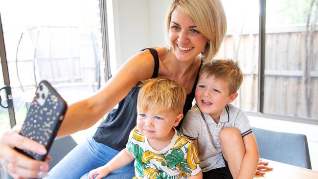 Blogger @thenotsoperfectmum Anna Du Rieu with her children Dominic, 3, and Rueben, 2. Picture: Mark Stewart