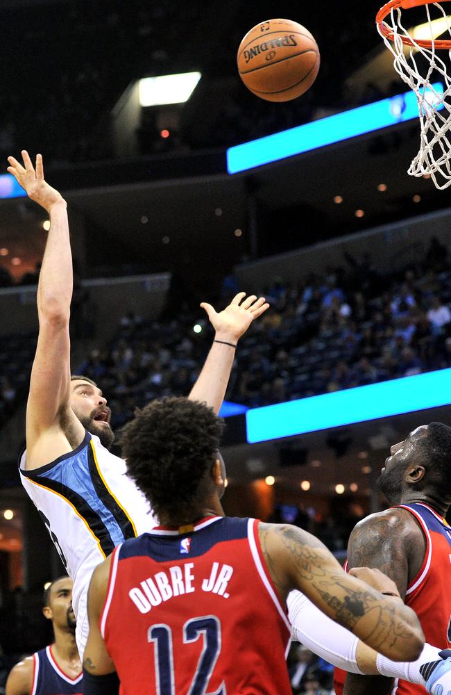 Memphis Grizzlies centre Marc Gasol throws up a shot against Washington.