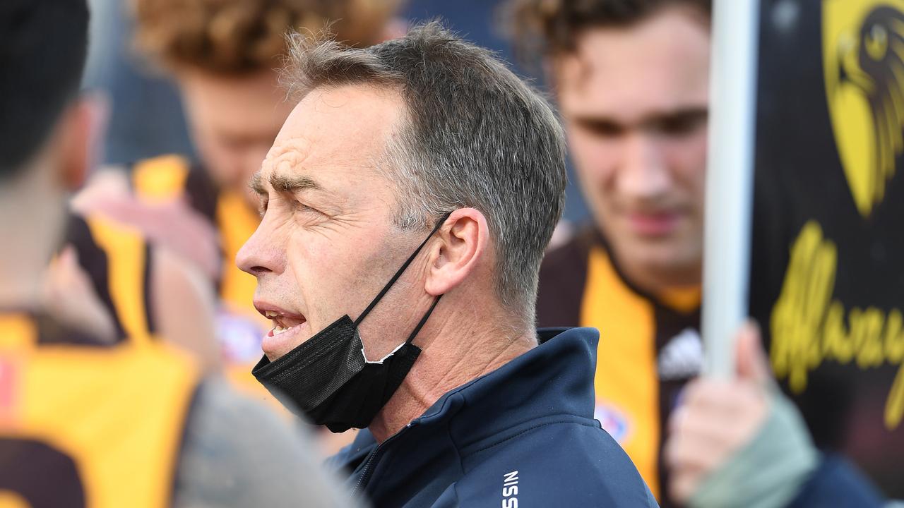 Alastair Clarkson addresses his players during the match against the Bulldogs. Picture: Getty