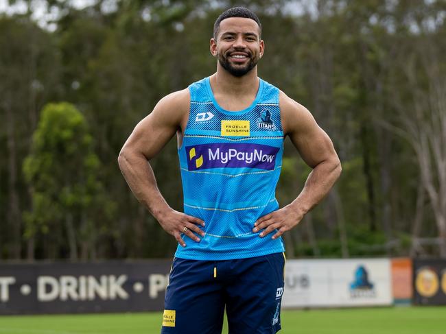 Titans recruit Kruise Leeming sporting his new colours. Picture: Supplied.,