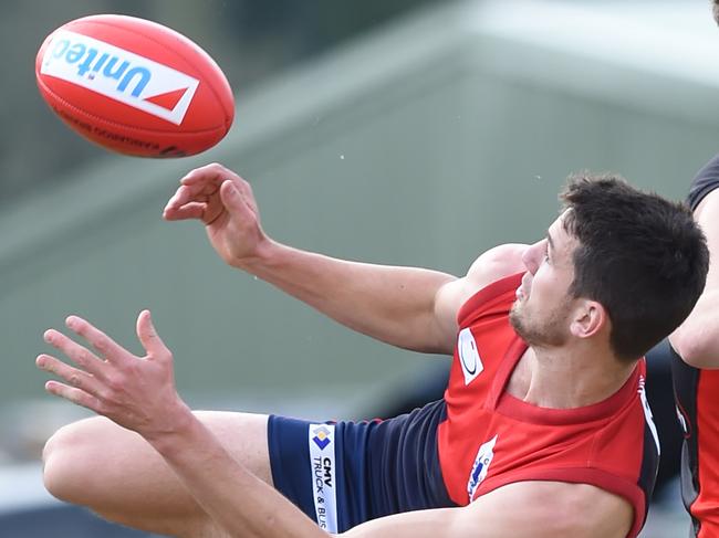 EFL (division 1) footy: Montrose v Nth Ringwoodat Montrose Recreation Reserve, Montrose.  No 9 for Montrose Brendan Gardoll marks. Picture: Lawrence Pinder