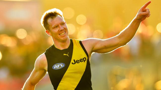 Tigers superstar Jack Riewoldt has capped another stellar season by winning his second Jack Dyer Medal for the club’s best-and-fairest. Picture: AAP