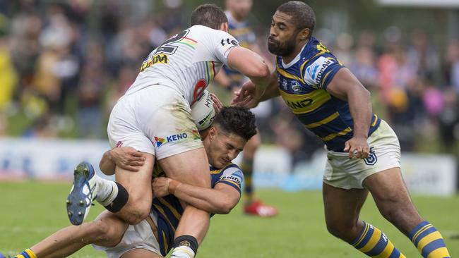 Michael Jennings’ tackle on Isaah Yeo was the worst of round 1. Image: AAP Image/Craig Golding