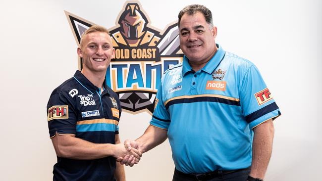 Tanah Boyd with Titans head of performance and culture Mal Meninga.