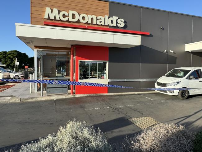 MELBOURNE AUSTRALIA - NCA NewsWire Photos - 20 MARCH, 2024: Two men have been taken to hospital after a shooting at a McDonald’s carpark.  Police responded to reports of gunshots on Friendship Drive in Tarneit in Melbourne’s west just before midnight on Tuesday. Picture: NCA NewsWire / Ian Currie