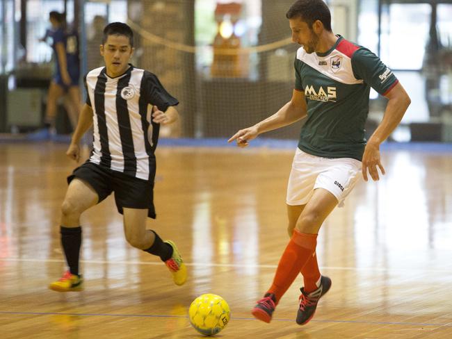 Fairfield Advance - Action shots of Southern Districts Raiders FC (green) versus Parramatta Pumas FC (black white) Futsal final held at Valentine Sports Park, 235-257 Meurants Lane, Glenwood NSW Australia - SD won 7-6