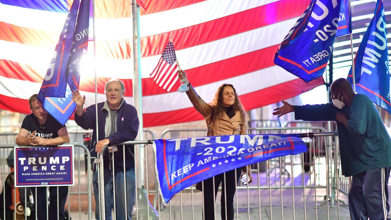 A man speaks with supporters of then President Donald Trump demonstrating outside of where votes were still being counted six days after the 2020 general election in Philadelphia, Pennsylvania. Picture: Mark Makela/Getty Images/AFP