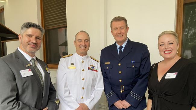 CMDR Alfonso Santos CSC, RAN, Chief of the Defence Force ADM David Johnston AC, RAN, WGCDR Peter Overton and Mrs Eden Santos, Partner Employee of the Year. Photo: Supplied.