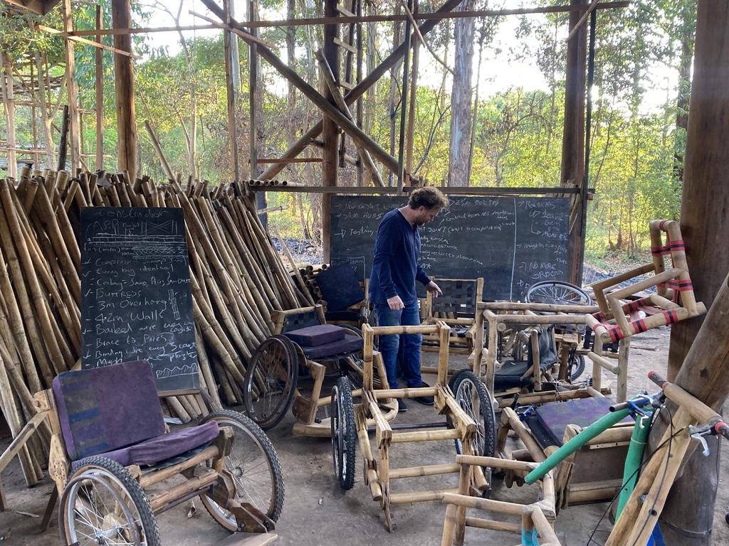 They are creating cheap bamboo wheelchairs suitable for Uganda’s terrain. Picture: News.com.au