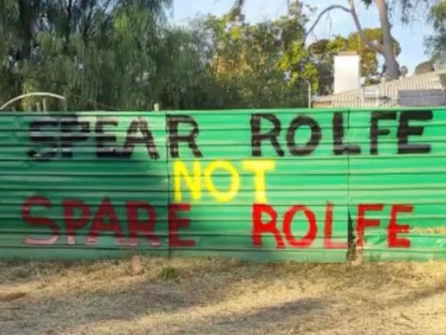 Graffiti in Alice Springs threatening to spear Constable Rolfe.