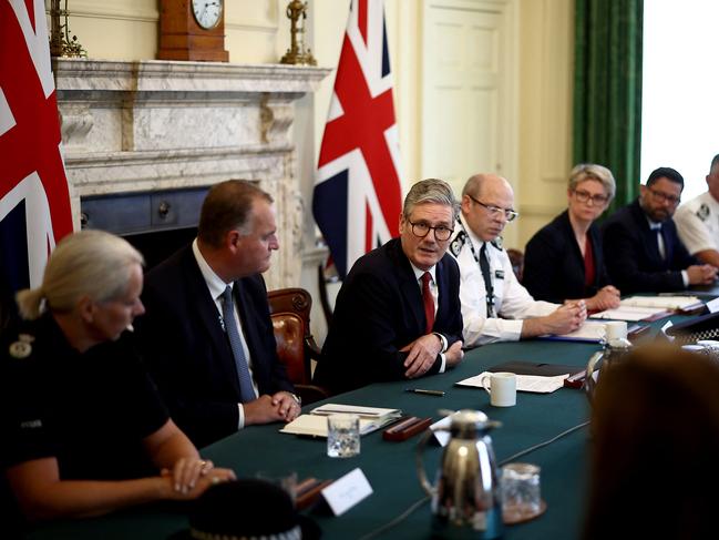 Britain's Prime Minister Keir Starmer holds emergency meeting with police. Picture: AFP