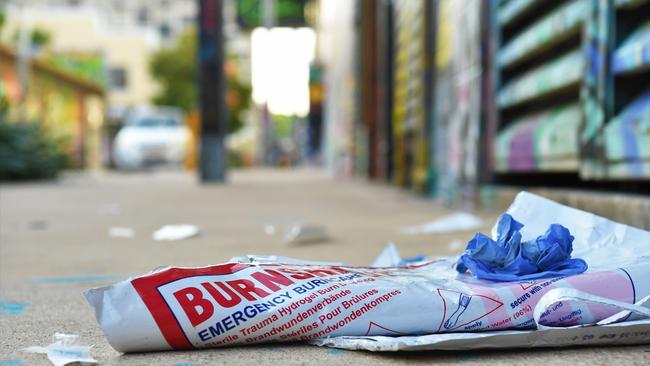 Paramedics leave urn treatment packs outside Little Miss Korea after a gas explosion injured five people on Wednesday night, September 7. Picture: (A)manda Parkinson