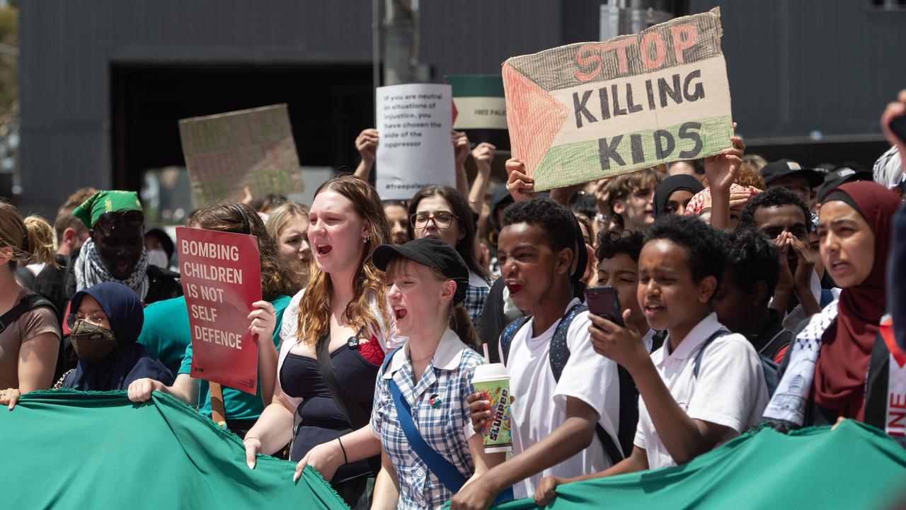 And those who have joined in ‘peace protests’, like the school strike for Palestine. Picture: NCA NewsWire / Nicki Connolly