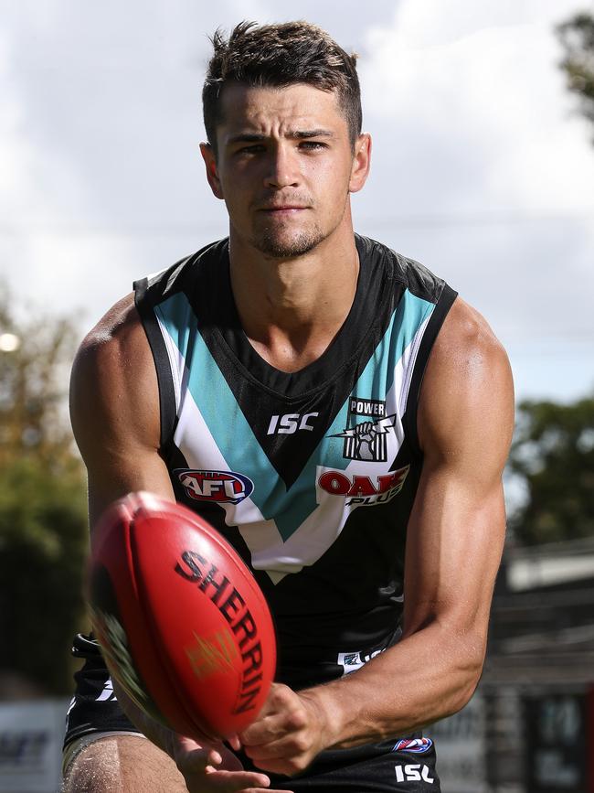 Port Adelaide recruit Ryan Burton at Alberton Oval. Picture: Sarah Reed