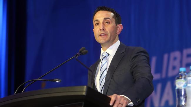 David Crisafulli addresses the crowd at the LNP State Conference. Picture: NCA NewsWire / Richard Gosling