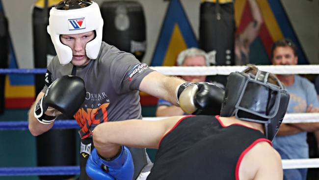 Jeff Horn (left) takes on his brother Ben on Thursday in Horn’s final sparring session ahead of his fight against Anthony Mundine. Picture: Annette Dew