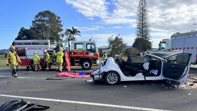 The Peak Downs Highway is blocked after a serious traffic crash on the morning of July 11, 2023. Picture: Heidi Petith